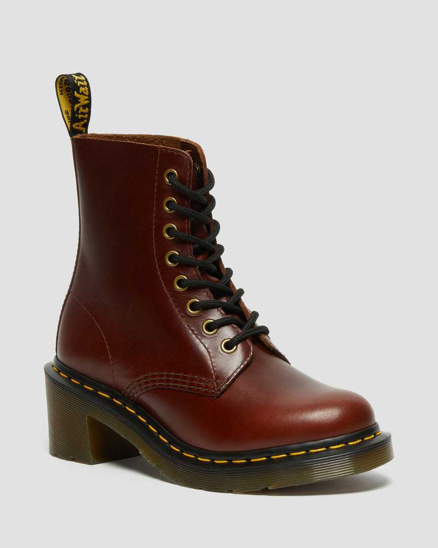 Dr. Martens Clemency Lær Heeled Snørestøvler Dame Brune [9127UIEHY]